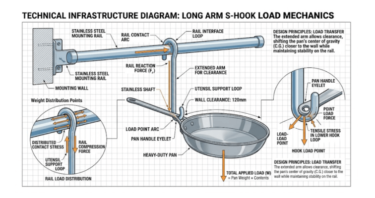 Technical diagram analyzing the mechanical load, stress distribution