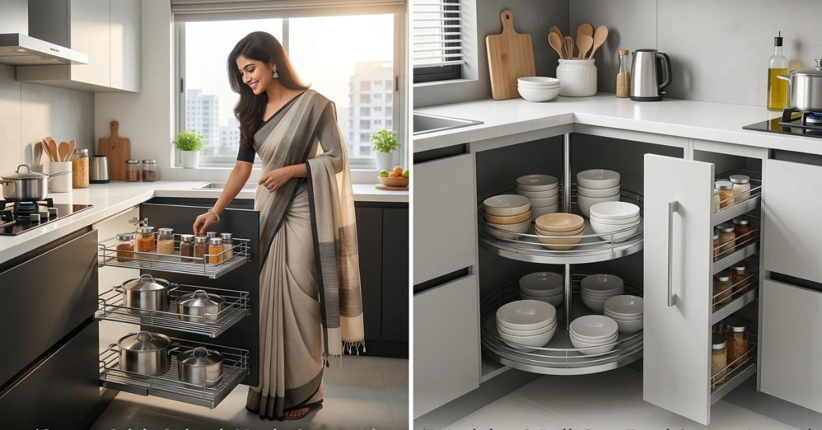 modern Dhaka apartment kitchen easily pulls a 'magic corner' storage