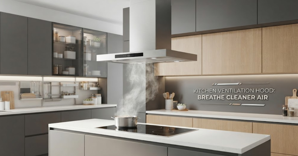 Sleek stainless steel hood capturing steam over modern induction cooktop.