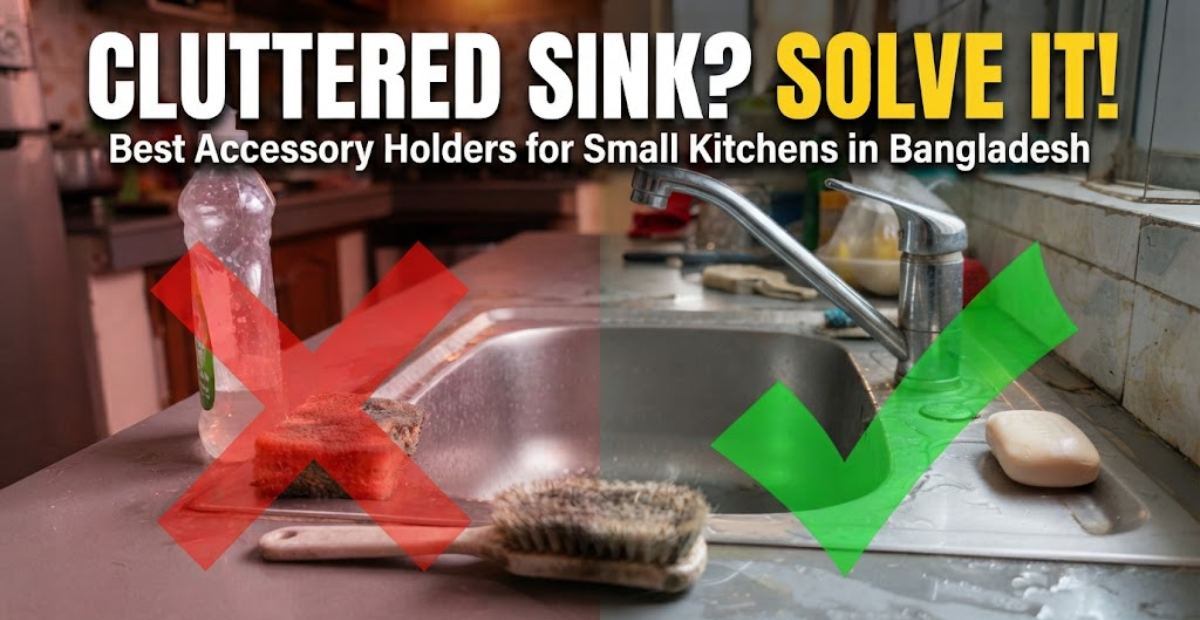Before/After: Messy vs organized stainless steel sink for small BD kitchens.