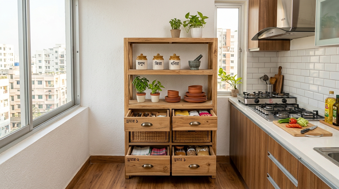 Smart Storage Shelves With Drawers for BD Kitchens