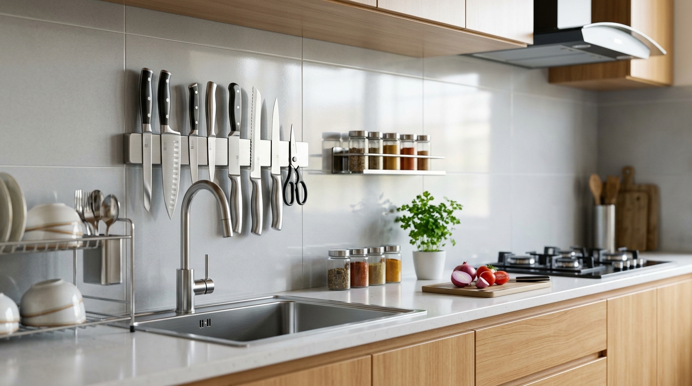 Wall Mounted Magnetic Knife Holder for Modern Kitchens