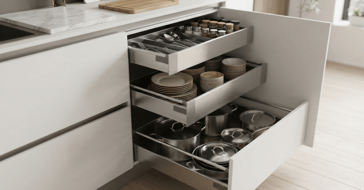 Maximize Storage With Internal Drawers for Kitchen Cabinets